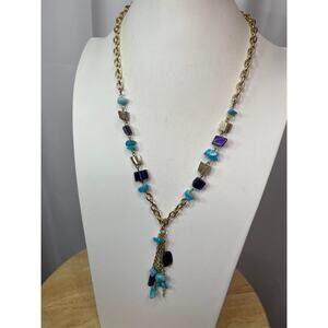 beaded necklace turquoise tan blue beads bohemian boho costume jewelry